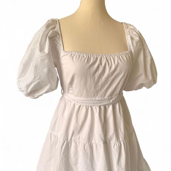 Sim and Sam Women's white smocked tiered mini dress with puff sleeves, S - Picture 2 of 8
